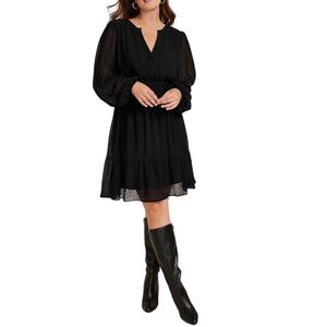 Maurices Notch Neck Long Sleeves Skater Dress Women’s Size S Black Chiffon